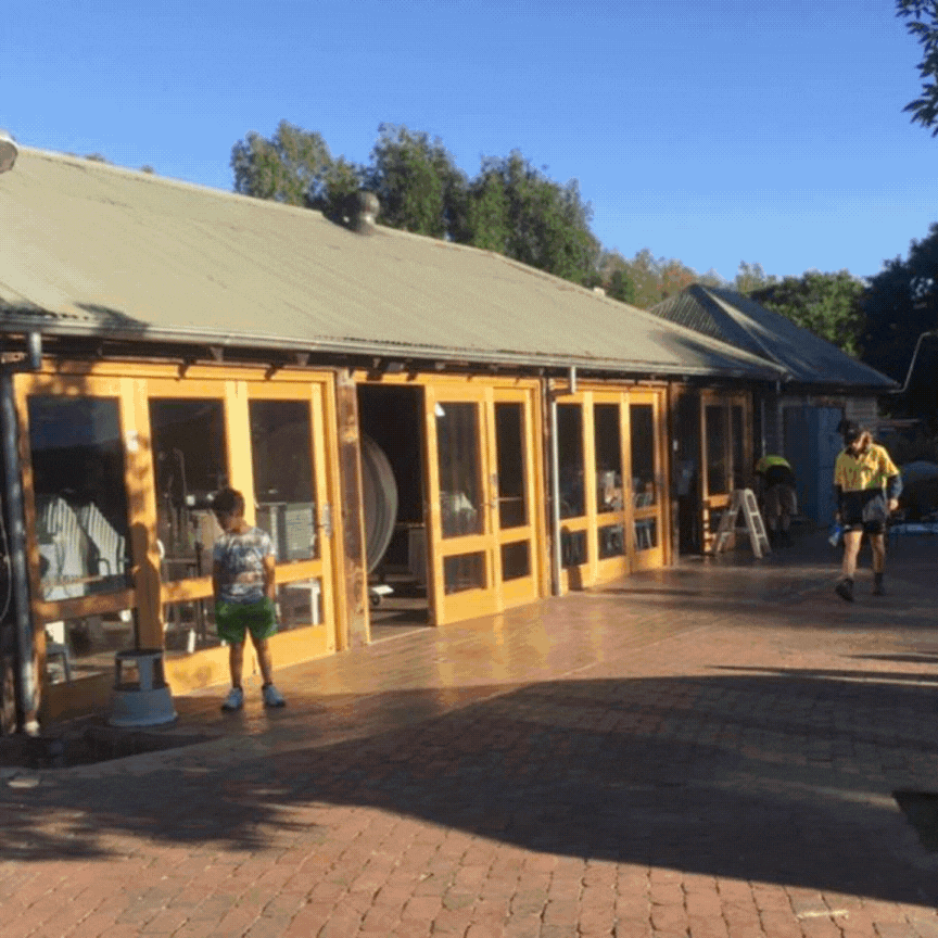 GIF file showing the stages of La Maison's renovation to the courtyard area.